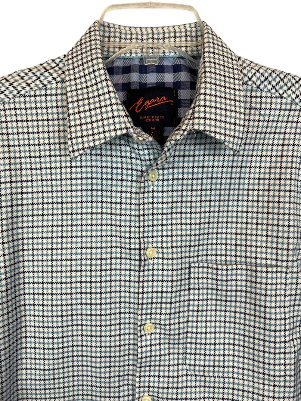 Egara Sport Men's Non-Iron Slim Fit Stretch Blue Plaid Button LS Shirt Size M